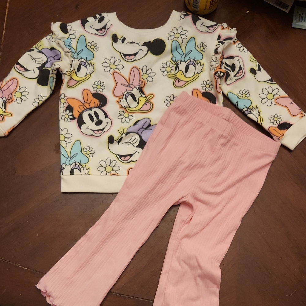 Disney Minnie Mouse And Daffy Duck Sweatshirt and Pink Pants Set 18 Months